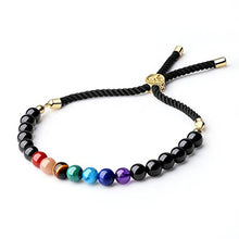 Load image into Gallery viewer, COAI Mala Beads Black Obsidian Stone 7 Chakra Bolo Bracelet for Women