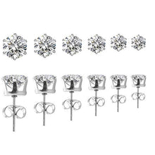 Load image into Gallery viewer, 6 Pairs Cubic Zirconia Studs Stainless Steel Earrings Set Earrings 3-8mm for women men