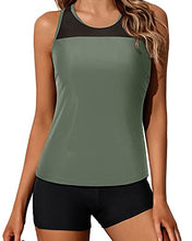 Load image into Gallery viewer, Yonique Tankini Swimsuits for Women with Shorts Athletic Two Piece Bathing Suits Racerback Tank Tops Swimwear Army Green S