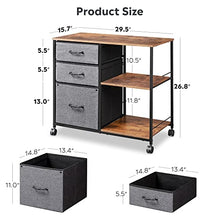 Load image into Gallery viewer, DEVAISE 3 Drawer Mobile File Cabinet, Rolling Printer Stand with Open Storage Shelf, Fabric Lateral Filing Cabinet fits A4 or Letter Size for Home Office, Rustic Brown