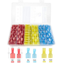 Load image into Gallery viewer, Amlits 100 PCS Nylon Spade Quick Disconnect Connectors Kit, Fully Insulated Male & Female Electrical Crimp Cold-Pressed Wire Terminals Assortment Kit