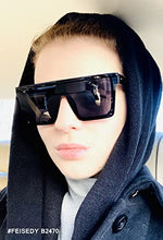 Load image into Gallery viewer, FEISEDY Fashion Siamese Lens Sunglasses Women Men Succinct Square Style UV400 B2470 (Black & Marbling, 60)