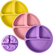 Load image into Gallery viewer, WeeSprout Suction Plates for Babies & Toddlers | 100% Silicone | Plates Stay Put with Suction Feature | Divided Design | Microwave & Dishwasher Safe | 3 Pack