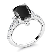 Load image into Gallery viewer, Gem Stone King 925 Sterling Silver Black Onyx and White Created Sapphire Women's Ring (3.14 Ct Cushion Cut) (Size 7)