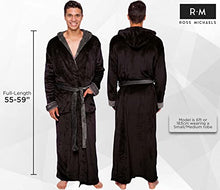 Load image into Gallery viewer, Ross Michaels Mens Robe Big & Tall with Hood - Long Plush Shawl Collar Fleece Bathrobe (Black Gray, Small-Medium)
