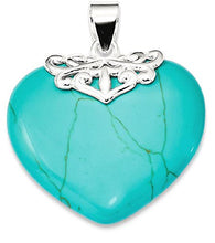 Load image into Gallery viewer, 925 Sterling Silver Blue Turquoise Heart Stone Pendant Charm Necklace Love Ful Fine Jewelry For Women Gifts For Her