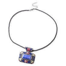 Load image into Gallery viewer, Lapis Lazuli Enameled Stainless Steel Pendant With Hematite Beads Necklace 18" Fashion Jewelry for Women Gift