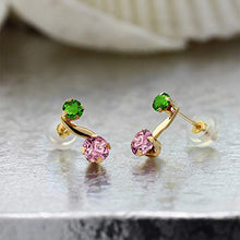 Load image into Gallery viewer, Gem Stone King 0.78 Ct Pink Lab Grown Diamond Green Simulated Tsavorite 14K Yellow Gold Earrings