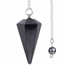 Load image into Gallery viewer, Justinstones Natural Hematite Gemstone Rock Crystal Hexagonal Pointed Reiki Chakra Pendant Pendulum