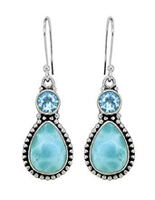 Load image into Gallery viewer, YoTreasure Larimar & Blue Topaz Solid Sterling Silver Designer Earrings