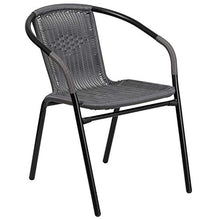 Load image into Gallery viewer, Flash Furniture 28'' Square Glass Metal Table with Gray Rattan Edging and 4 Gray Rattan Stack Chairs