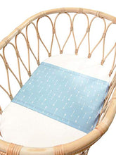 Load image into Gallery viewer, SLEEPY SILK - 25 Momme Mulberry Silk Sleeve for Bassinets | No More Baby Bald Spots or Newborn Hair Loss | Hypoallergenic and Perfect for Sensitive Skin | SIDS Safe Design | Sky Blue Arrows