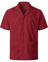 Load image into Gallery viewer, VATPAVE Mens Short Sleeve Button Down Cuban Guayabera Shirts 4X-Large WineRed