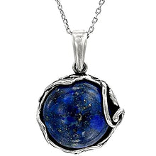 Load image into Gallery viewer, 925 Sterling Silver Natural Lapis Necklace - 14mm Blue Lapis Lazuli Round Gemstone Pendant, December Birthstone Birthday Present - Unique Handmade Artisan Jewelry, Vintage Style Gift for Women