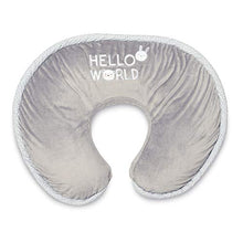 Load image into Gallery viewer, Boppy Luxe Nursing Pillow and Positioner, Hello World, Ultra-soft minky fabric on one side with adorable appliqué and coordinating piping