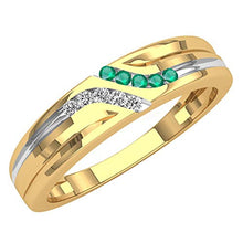 Load image into Gallery viewer, Dazzlingrock Collection 14K Round Cut Emerald & White Diamond Mens Channel Set Fashion Wedding Band, Yellow Gold, Size 10