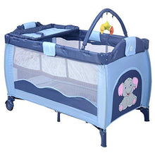 Load image into Gallery viewer, BABY JOY Portable Baby Playard, 3 in 1 Foldable Reversible Napper and Changer, Portable Playard Travel Bassinet Bed with Hanging Toys, 2 Lockable Wheels Diaper Changing Table (Blue)