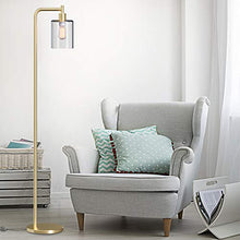 Load image into Gallery viewer, Addlon LED Floor Lamp, with Hanging Glass Lamp Shade and LED Bulb for Bedroom & Living Room, Modern Standing Industrial Lamp Tall Pole Lamp for Office, Brass Gold