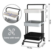 Load image into Gallery viewer, QiMH 3 Tier Rolling Storage Cart Heavy Duty Mobile Rolling Utility Cart with Handle Wheels Multifunction Large Storage Shelves Organizer with Mesh Basket Trolley for Kitchen, Bathroom, Bedroom, Office