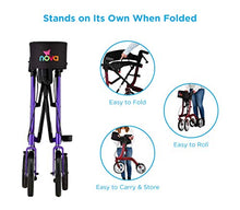 Load image into Gallery viewer, NOVA Medical Products Express Rollator Walker, Large 10” & 8” Wheels, Compact Foldable & Free Standing, Easy to Fold, Lift & Carry, Comes with Cane Holder, Purple