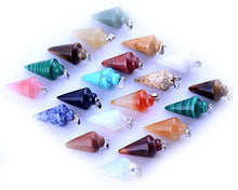 Load image into Gallery viewer, 20pcs Mutilcolor Stone Healing Chakra Pendulum Line Cone Pendants Crystal Quartz Stone Charms Lot for Women Jewelry Making