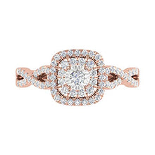 Load image into Gallery viewer, 1/2 Carat Cushion cut Halo Diamond Engagement Ring in 10K Rose Gold (Ring Size 7)