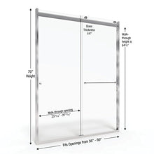 Load image into Gallery viewer, Basco RTLA05B6070XPBN Rotolo Sliding Shower Door, Brushed Nickel, 56-60 in. Wide x 70 in. high, AquaGlideXP Clear