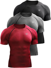 Load image into Gallery viewer, Neleus Men's 3 Pack Compression Baselayer Athletic Workout T Shirts,5022,Black,Grey,Red,3XL