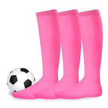 Load image into Gallery viewer, Youth to Adult Unisex Soccer Athletic Sports Team Cushion Socks 3 Pack (Youth (5-7), Hot Pink)