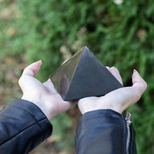 Load image into Gallery viewer, Polished Shungite Pyramid 4 Inches, Contains Carbon Fullerenes for EMF Protection | Authentic Anti-Radiation Shungite Stone Figures from Karelia, Russia | 4 Inch Pyramid, Polished