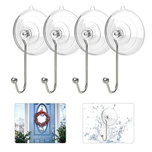 Load image into Gallery viewer, Wreath Hanger, RELBRO Clear Large Suction Cup Wreath Hooks Window Glass Door Heavy Duty Wreath Holder Reusable Suction Cups with Metal Long Hooks for Wreath Decor - 4 Packs