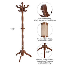 Load image into Gallery viewer, VASAGLE Coat Rack Free Standing with 11 Hooks, Wooden Hall Tree Coat Hat Tree Coat Holder with Solid Rubberwood Base for Coat, Hat, Clothes, Scarves, Handbags, Umbrella, Dark Walnut URCR05WN