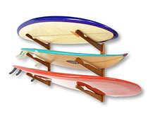 Load image into Gallery viewer, COR Surf Wooden Surfboard Wall Mount for Surf Boards, Snowboards, Skateboards, Kiteboards and Wakeboards, Triple Tier Surf Board Display Holder, Made of Sustainable Bamboo (24 x 4 x 4 Inches)