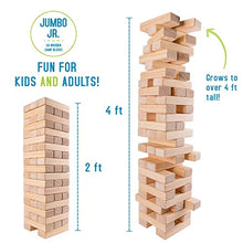 Load image into Gallery viewer, Giant Tumbling Timber Toy - Jumbo JR. Wooden Blocks Floor Game for Kids and Adults, 56 Pieces, Premium Pine Wood, Carry Bag - Grows from 2-feet to Over 4-feet While Playing, Life Size Yard Tower Game