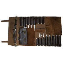 Load image into Gallery viewer, Chef knife bag |Travel-Friendly Chef Knife Wrap Bag | Genuine Leather Knife Roll | Storage Bag Handles Carry Case Kitchen | travel bag knives holder | for professional Chefs | KB003 (Dark Brown)
