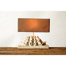 Load image into Gallery viewer, Creative Co-op Whitewashed Rabbit Table Lamp with Sand-Colored Linen Shade, 14" L x 5.5" W x 13" H