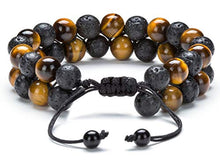Load image into Gallery viewer, Hamoery 8mm Lava Rock Bead Anxiety Bracelet for Men Women Double Braided Rope Essential Oil Diffuser Bracelet(Lava Tiger Eye)