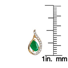 Load image into Gallery viewer, 10k Yellow Gold Genuine Oval Emerald and Diamond Curved Halo Drop Earrings