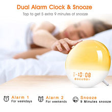 Load image into Gallery viewer, Sunrise Alarm Clock, Wake Up Light with Dual Alarms Clock for Bedrooms, Smart Alarm Clock for Heavy Sleepers Adults Kids, 7 Nature Sounds & Snooze, FM Radio, 7 Colors Ambient Lamp, Ideal for Gift