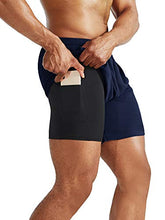 Load image into Gallery viewer, Neleus Men's 2 in 1 Running Shorts with Liner,Dry Fit Workout Shorts with Pockets,6070,2 Pack,Black/Navy Blue,US XL,EU 2XL