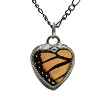 Load image into Gallery viewer, Handmade Monarch Butterfly Wing in Glass Pendant, Heart Jewelry for Women, New Tiffany Artisan Necklaces, Gift Ideas for Woman, Ethically Sourced Necklace