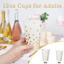 Load image into Gallery viewer, Decorlife Party Plates, White and Gold Party Supplies Set, Total 192PCS, 12oz Cups for Adults, 48PCS Party Napkins, Plates, Gold Cutlery Included – Serves 24