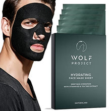 Load image into Gallery viewer, WOLF PROJECT | Hydrating Sheet Mask (5 Pack) - Hydrating and Moisturizing Face Mask For Men - Natural serum, Bamboo charcoal face mask sheets, Vitamin B3 & Hyaluronic Acid for glowing skin