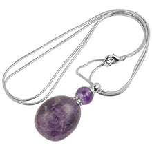 Load image into Gallery viewer, TUMBEELLUWA Essential Oil Diffuser Aromatherapy Stone Pendant Necklace for Unisex ,Healing Crystal Gemstone Necklace Ellipse Pendant for Women and Men, Amethyst Stone.