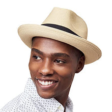Load image into Gallery viewer, Pineapple&Star Genoa Fedora Bucket Sun Straw Beach Hat Fine Braid UPF50+ Unisex (Small, Beige_BowBK)