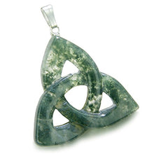 Load image into Gallery viewer, Celtic Triquetra Knot Magic Amulet Green Moss Agate Good Luck Powers Pendant 18 Inch Necklace