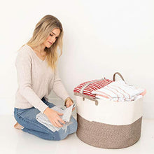 Load image into Gallery viewer, Luxury Little XXXL Nursery Storage Basket :: 100% Cotton Rope Hamper with Handles :: Sturdy Baby Bin Organizer for Laundry Toys Blankets Pillows :: 22 x 22 x 14 Off White/Beige