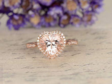 Load image into Gallery viewer, 8mm Heart Shaped Cut Natural Morganite Engagement Ring Solid 14k Rose Gold Pink Gemstone Diamond Halo Vintage Wedding Ring Half Eternity Antique Band Bridal Ring Anniversary Gift Birthstone for Her
