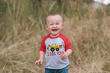 Load image into Gallery viewer, 7 ate 9 Apparel Kid's I Dig You Construction Truck Valentine's Day Red Raglan Shirt 4T