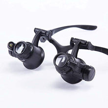 Load image into Gallery viewer, Kumiy 10X 15X 20X 25X Head Mount Magnifier with LED Light, Double Eye Loupe Jeweler Magnifying Glasses with 4 Replaceable Lenses, Watch Repair Magnifier